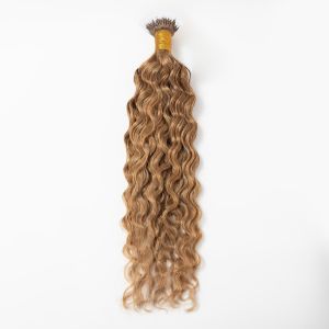 Loose Curly Nano Ring Hair Extensions #12 Golden Brown Human Hair 100 Strands