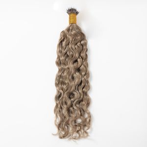 Loose Curly Nano Ring Hair Extensions #61 Golden Grey Human Hair 100 Strands