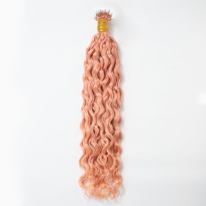 Loose Curly Nano Ring Hair Extensions Pink Human Hair 100 Strands