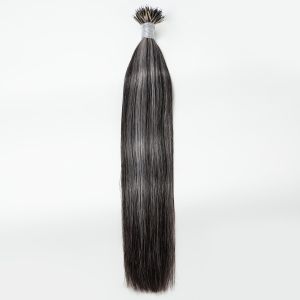 Silky Straight Nano Ring Hair Extensions #1B/Grey Human Hair 100 Strands