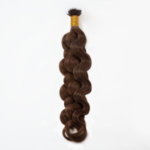 Water Wave Nano Ring Hair Extensions #6 Light Brown Human Hair 100 Strands