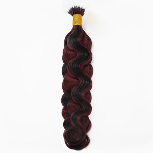 Water Wave Nano Ring Hair Extensions #1B/99J Human Hair 100 Strands