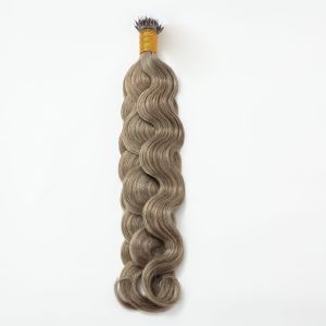 Water Wave Nano Ring Hair Extensions #61 Golden Grey Human Hair 100 Strands