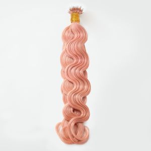 Water Wave Nano Ring Hair Extensions Pink Human Hair 100 Strands