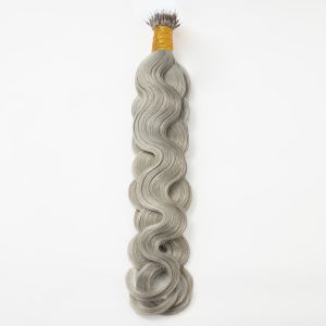 Water Wave Nano Ring Hair Extensions Grey Human Hair 100 Strands