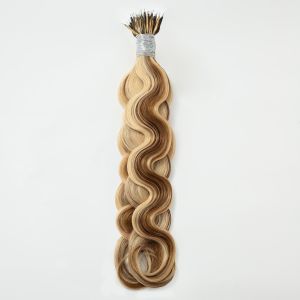 Water Wave Nano Ring Hair Extensions #8/613 Human Hair 100 Strands
