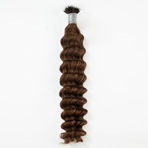 Deep Wave Nano Ring Hair Extensions #8 Ash Brown Human Hair 100 Strands