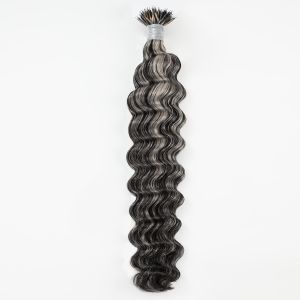 Deep Wave Nano Ring Hair Extensions #1B/Grey Human Hair 100 Strands